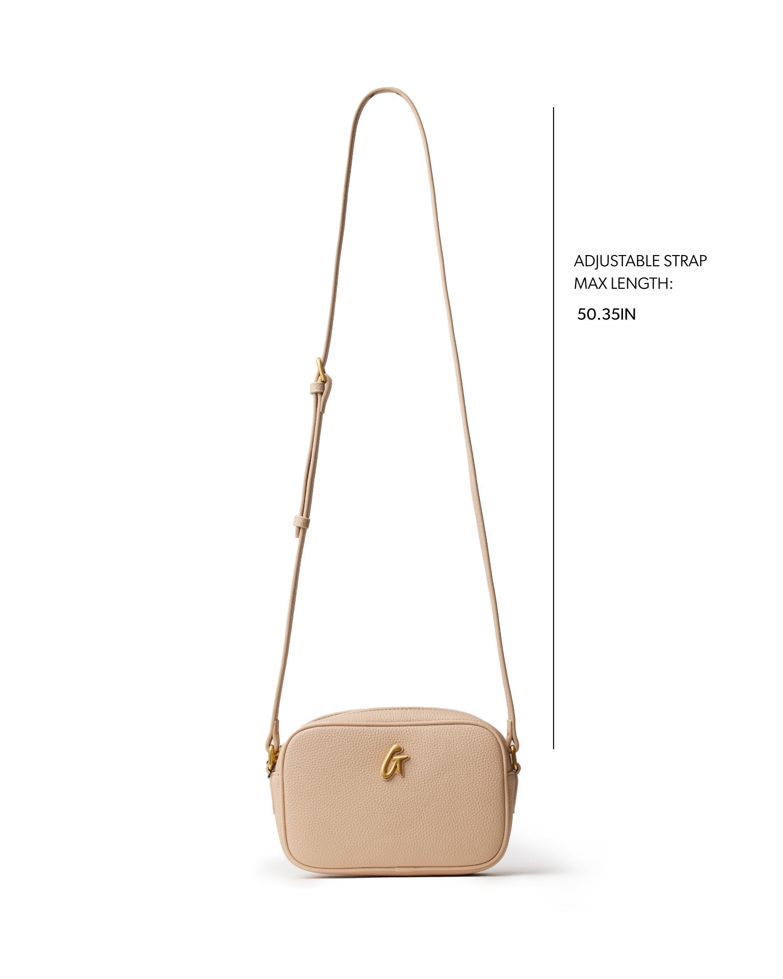 PEBBLE CAMERA BAG NUDE - Vegan Leather Crossbody Bag with Gold