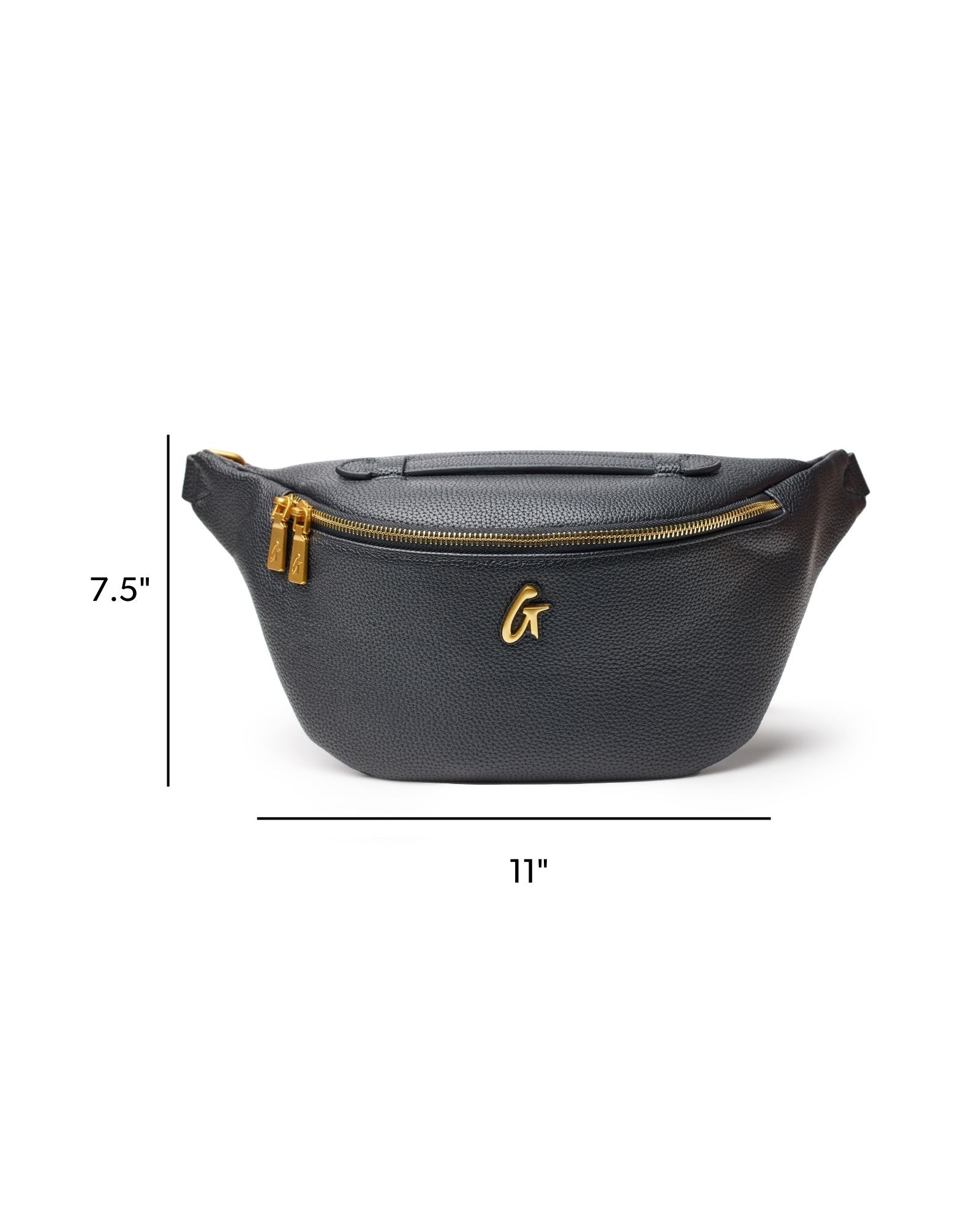 Modern Vegan Pebble Leather Fanny Pack with Gold Double Zipper - Black