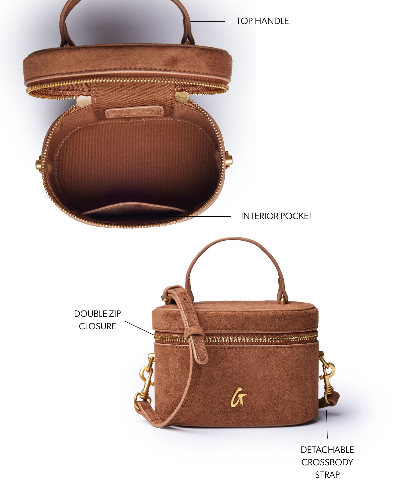 Mini Suede Vanity Bag | Brown | Small & Versatile Handbag for
