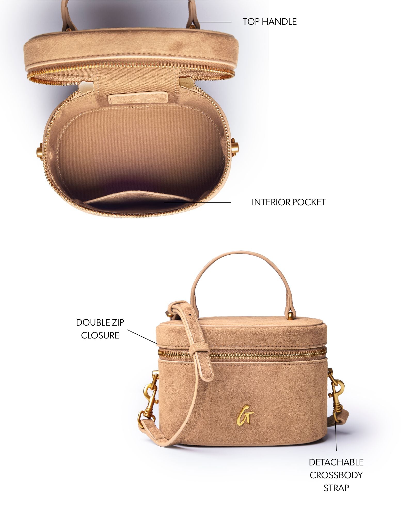 Mini Suede Vanity Bag | Tan | Small & Versatile Handbag for