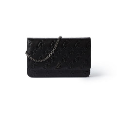 BLACK MONOGRAM WALLET ON CHAIN-GUNMETAL