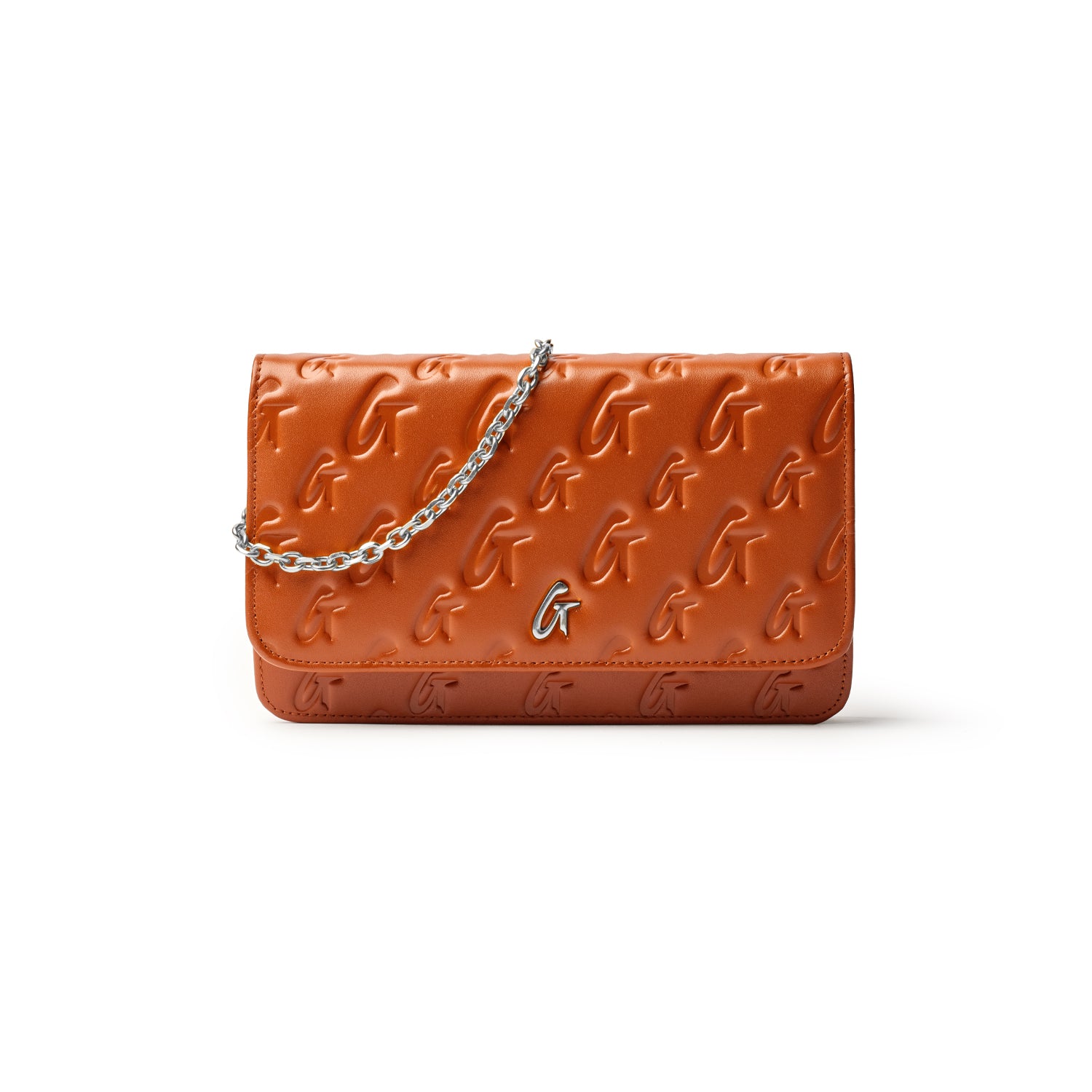 BROWN MONOGRAM WALLET ON CHAIN-SILVER