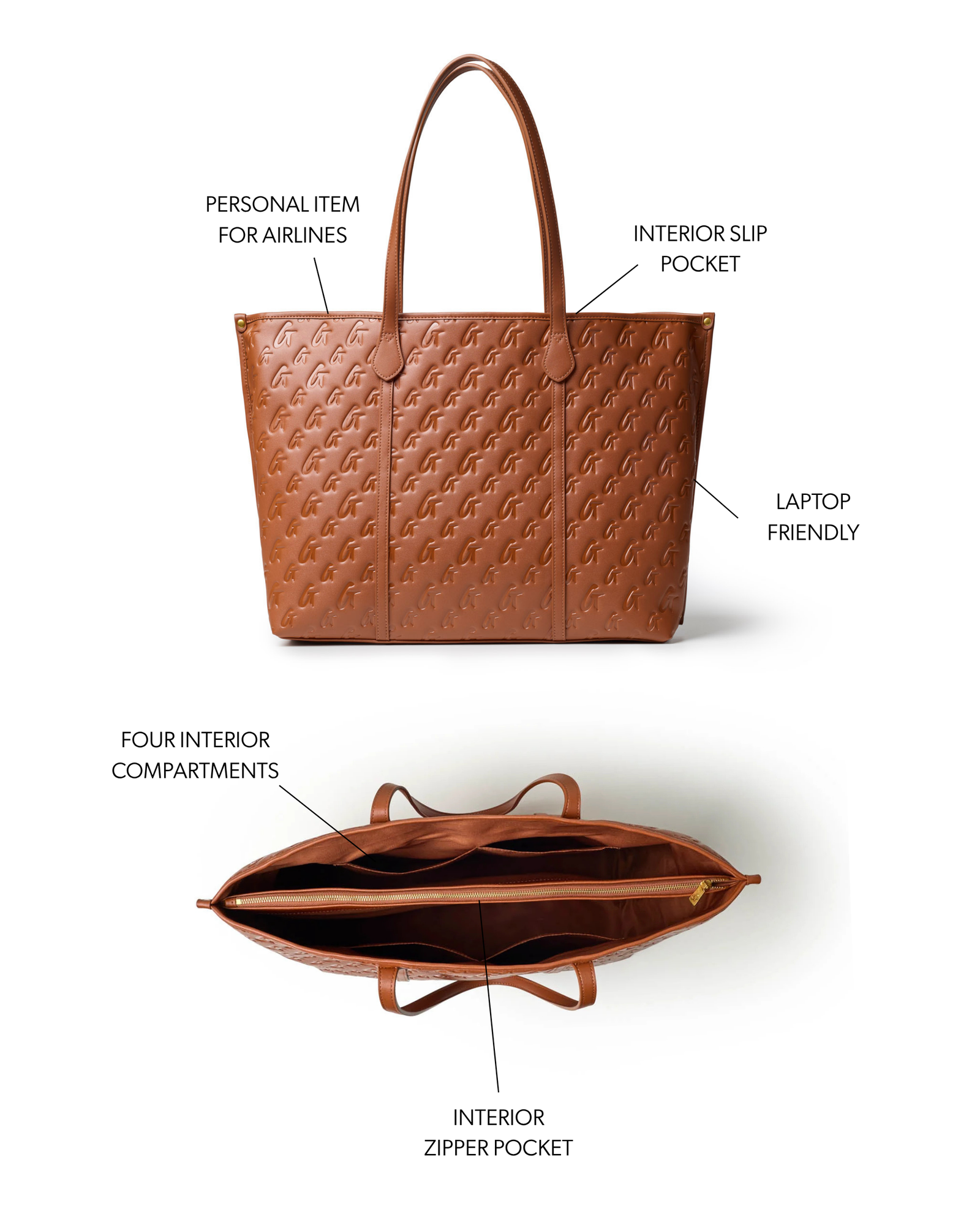 XL MONOGRAM SLEEK TOTE - BROWN