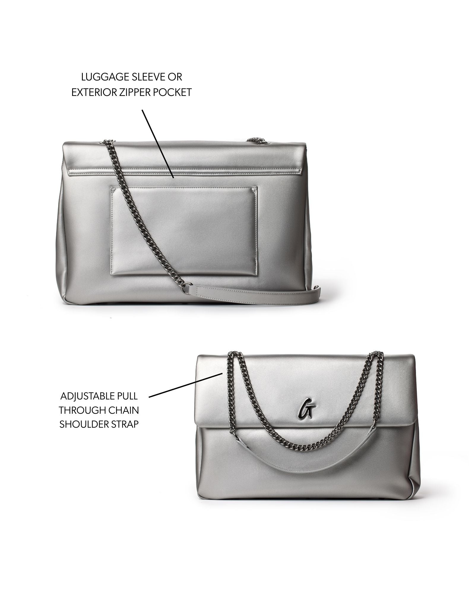 STANDARD XL CLASSIC FLAP BAG PLATINUM - Vegan Leather Luxury for