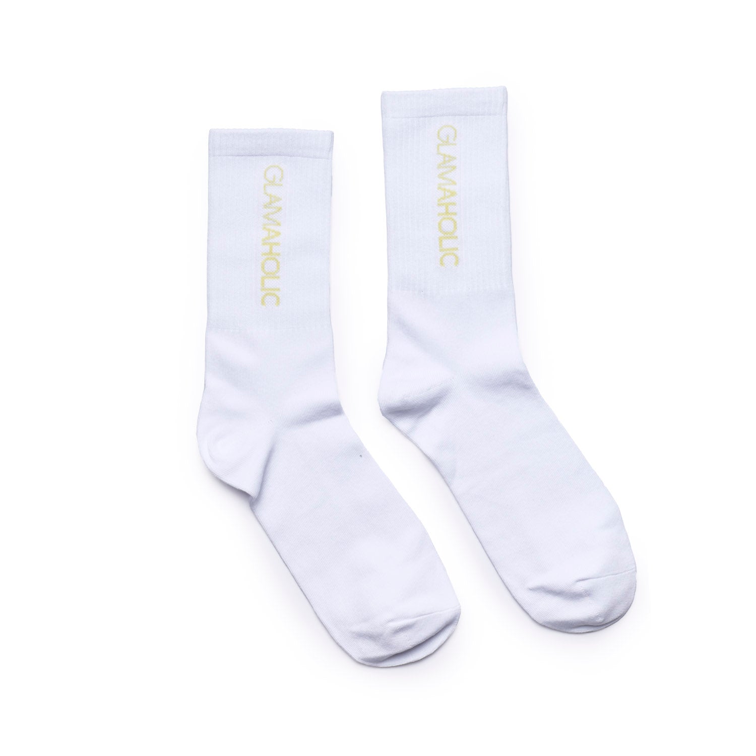 Pastel multi athletic crew socks featuring a comfortable fit and stylish Glam-Aholic logo for everyday wear.