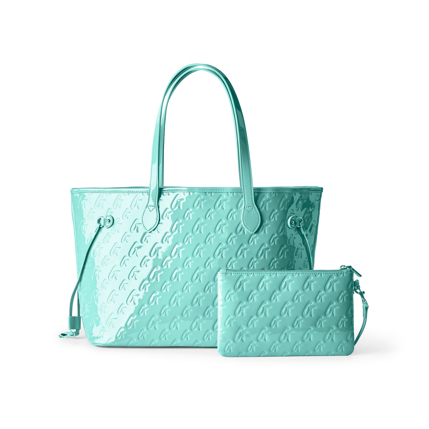 MONOGRAM GLAM TOTE WITH WRISTLET - MIRROR TEAL