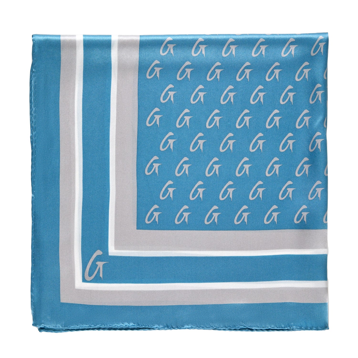 MONOGRAM SILK SCARF MEDIUM BLUE W/SILVER