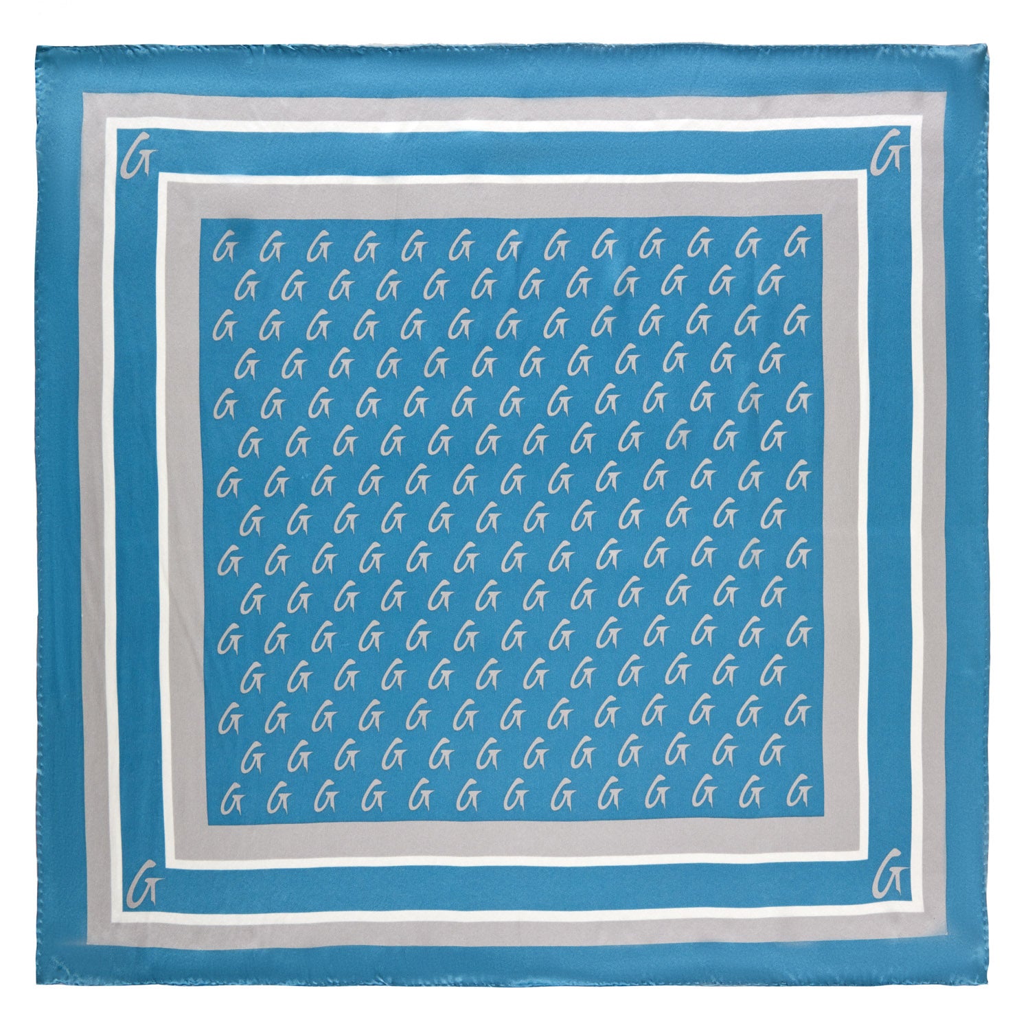 MONOGRAM SILK SCARF MEDIUM BLUE W/SILVER