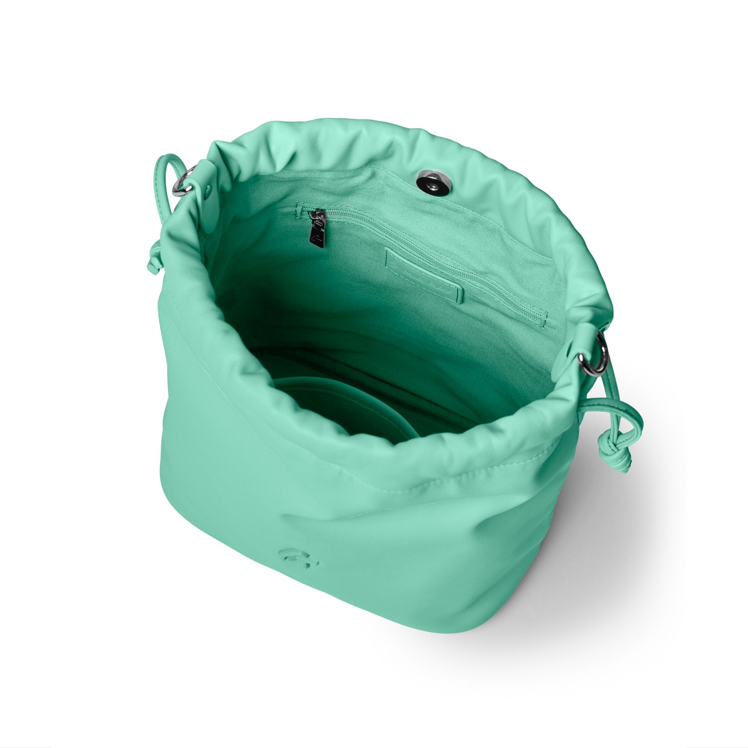 Medium Drawstring Bucket Bag | Teal | Smooth Vegan Leather | Glam