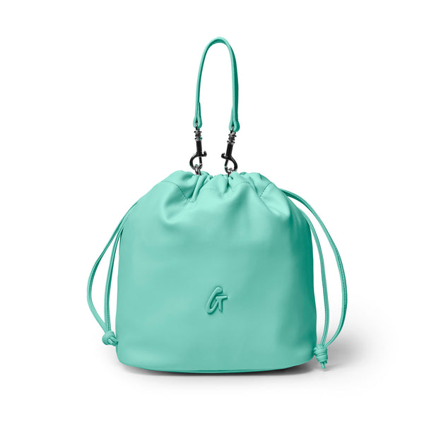 Medium Drawstring Bucket Bag | Teal | Smooth Vegan Leather | Glam