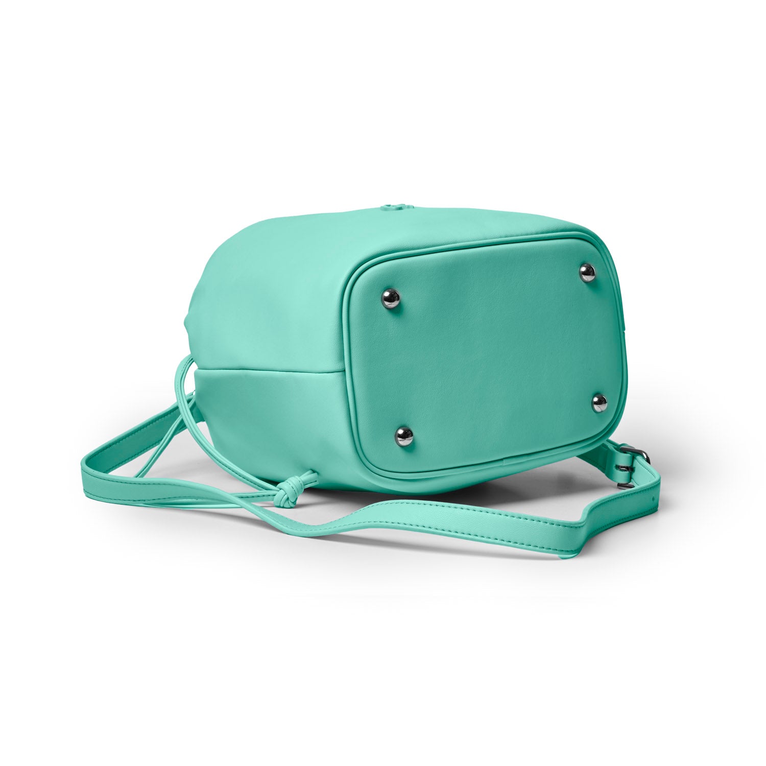 Medium Drawstring Bucket Bag | Teal | Smooth Vegan Leather | Glam