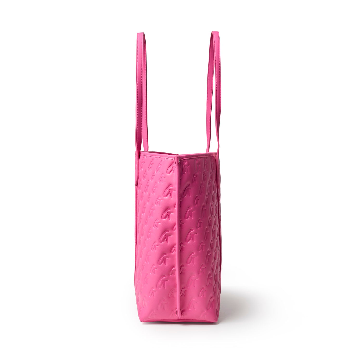 Hot pink XL monogram sleek tote with a textured finish and long shoulder straps, perfect for stylish everyday use.