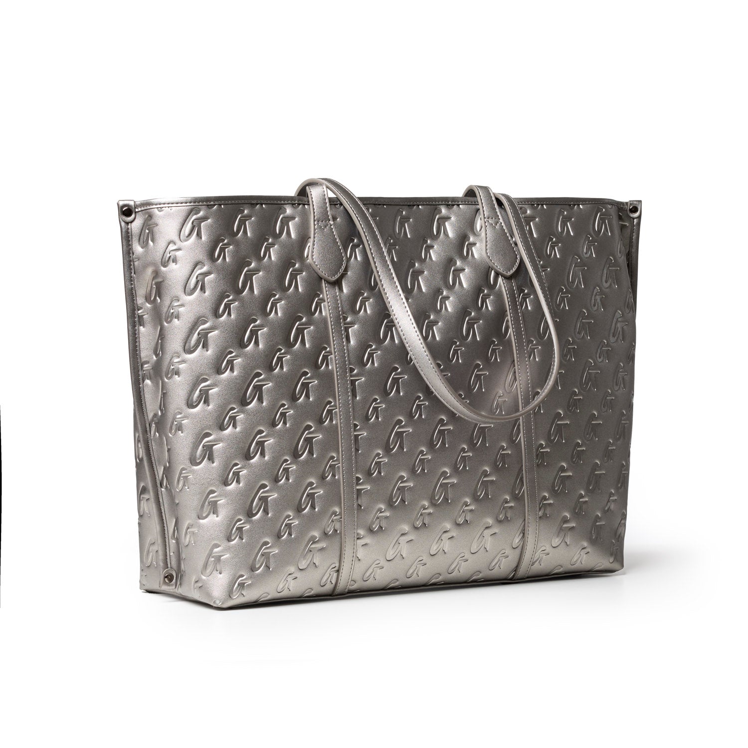 Platinum XL monogram sleek tote with stylish embossed design and sturdy shoulder straps for everyday elegance.