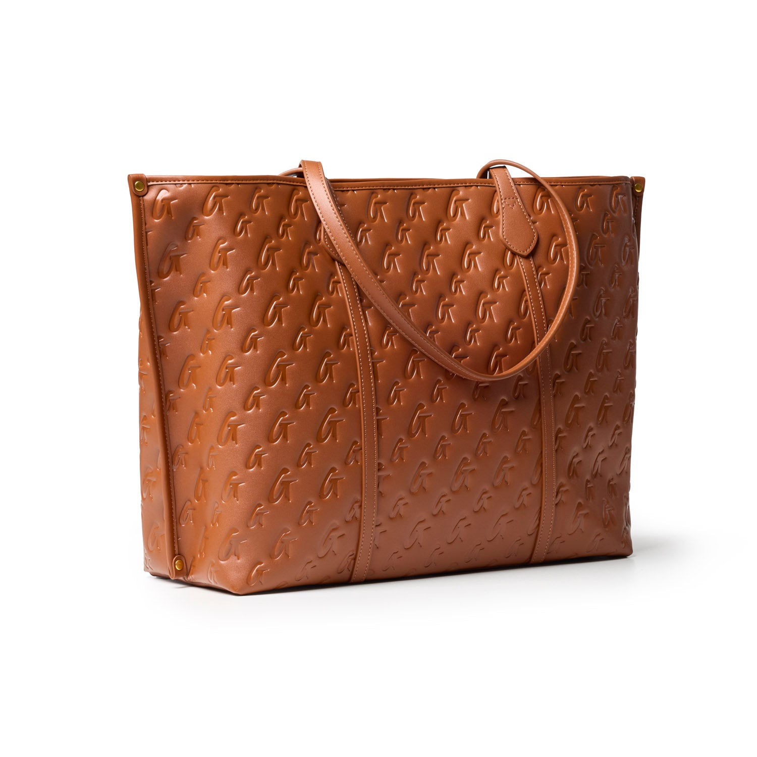 Brown XL monogram sleek tote featuring a textured design and spacious interior, perfect for stylish everyday use.