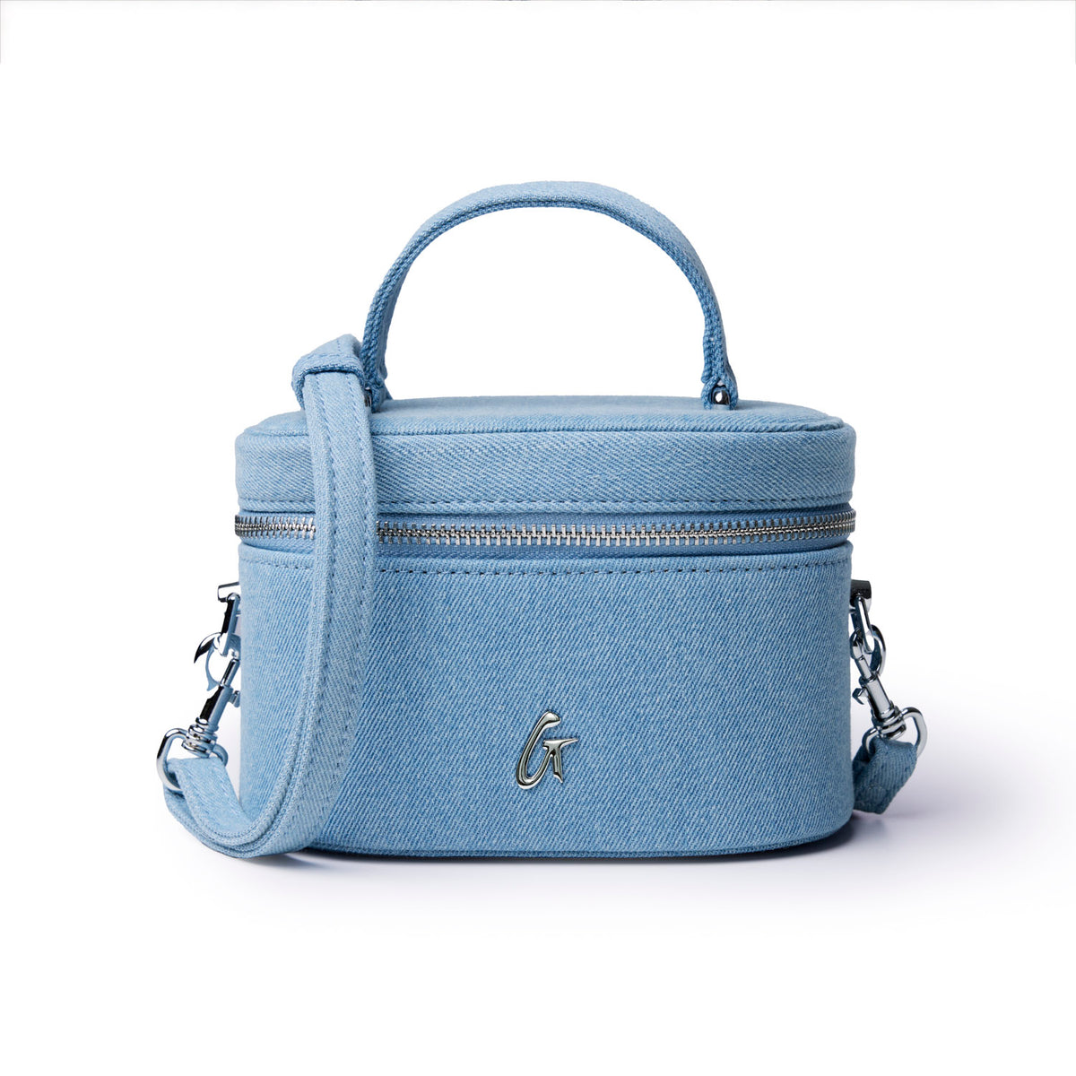 Denim Vanity Bag with Silver Hardware
