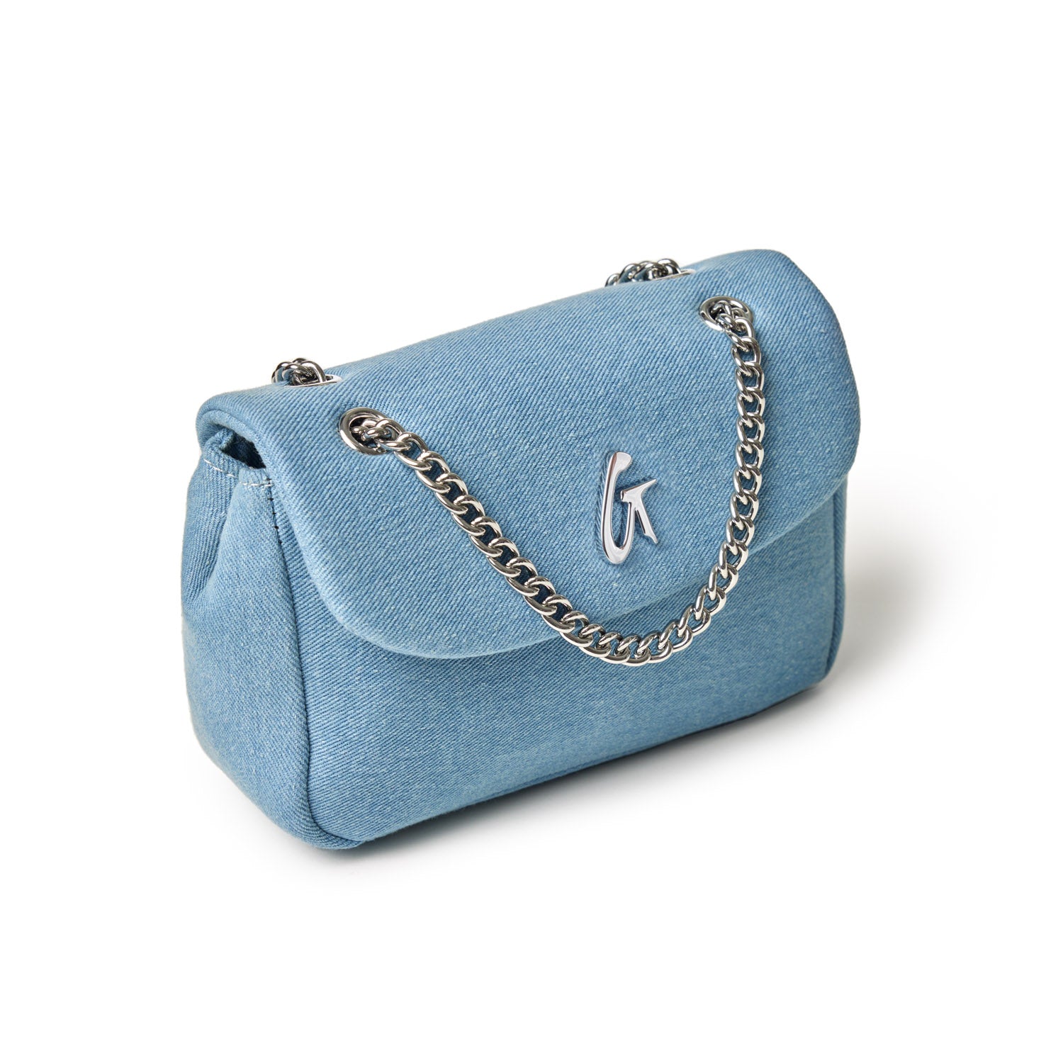 DENIM MINI CLASSIC FLAP BAG-SILVER