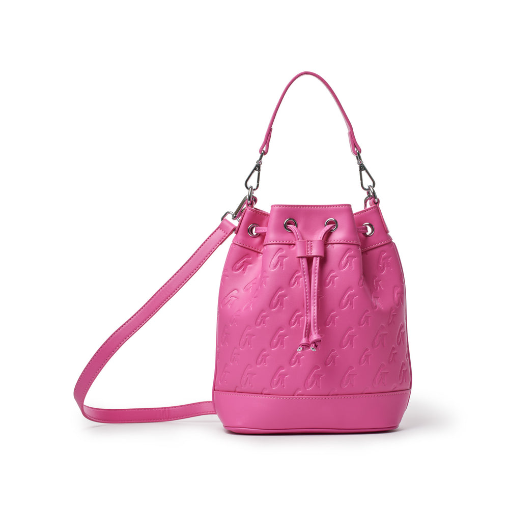 CRYSTAL EMBELLISHED BUCKET BAG IN HOT PINK