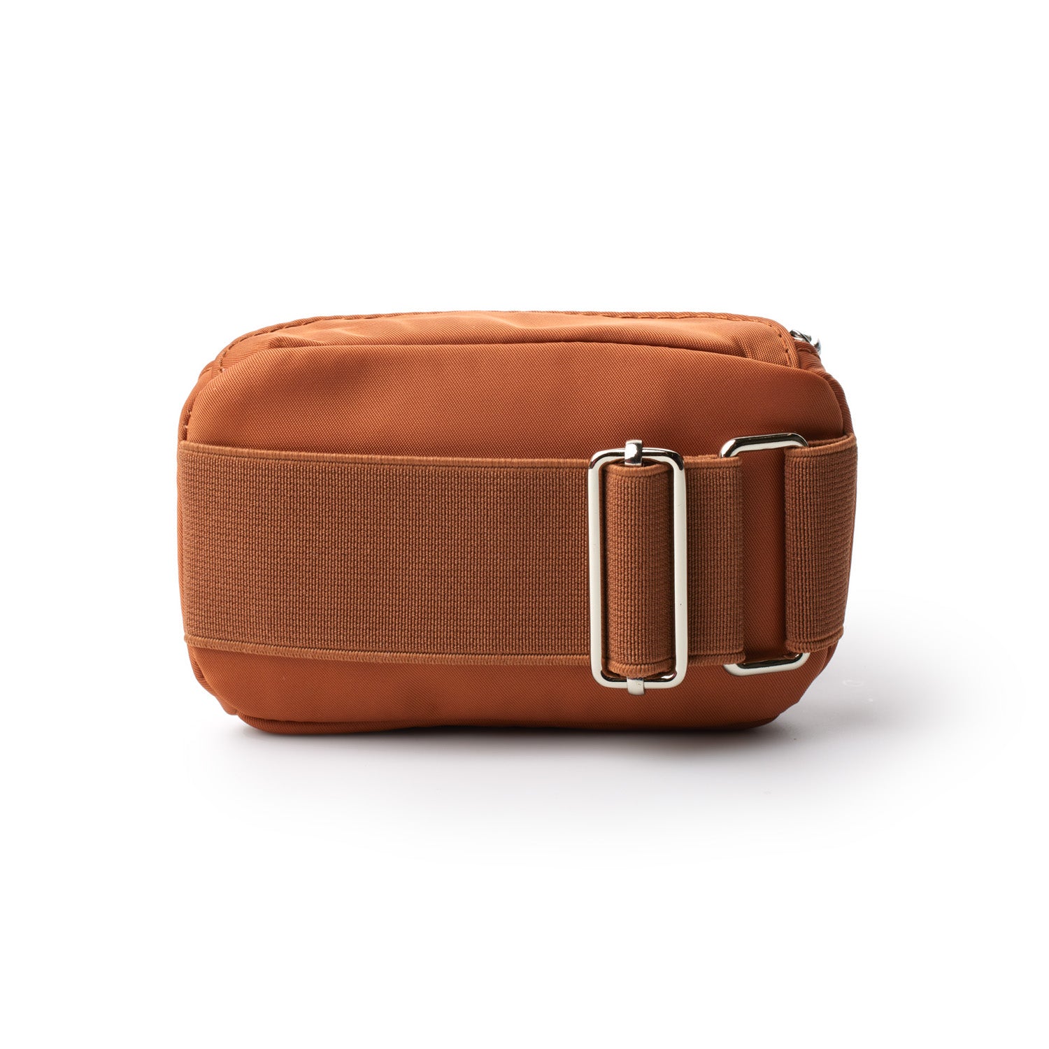Brown nylon wristlet featuring a secure zipper closure and a stylish adjustable strap for convenience.