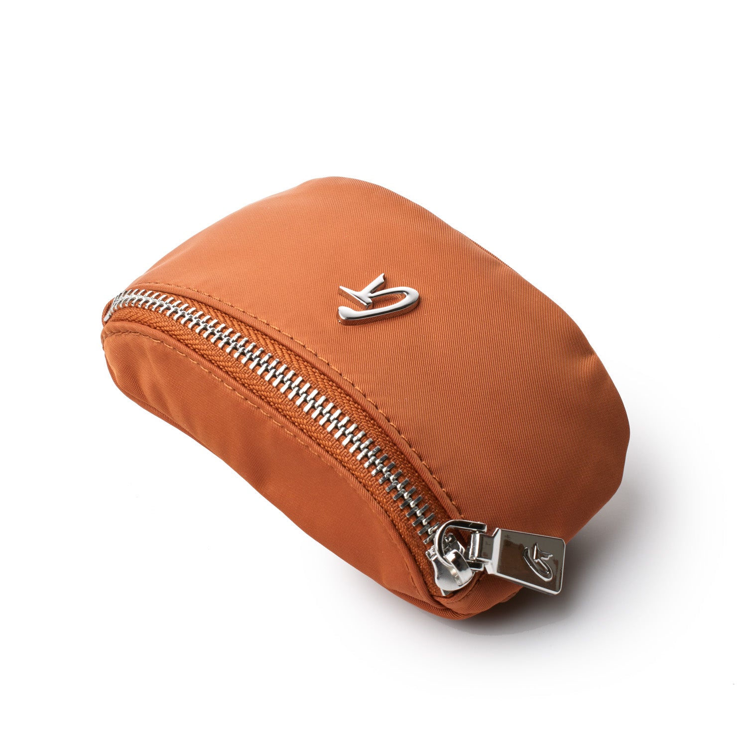 Brown nylon wristlet with a sleek design and silver zipper, perfect for carrying essentials in style.