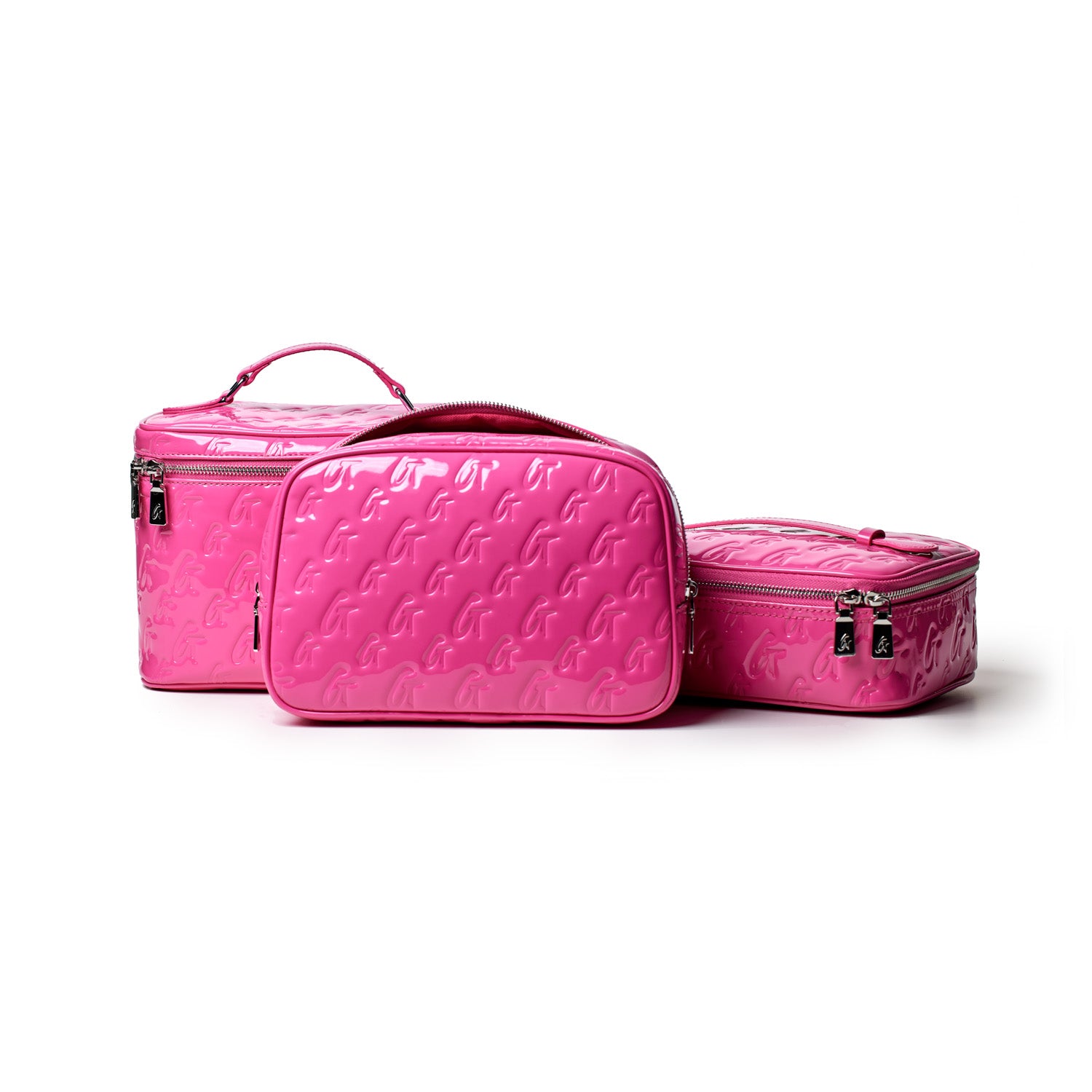 MONOGRAM MEDIUM COSMETIC TOILETRY BAG MIRROR HOT PINK