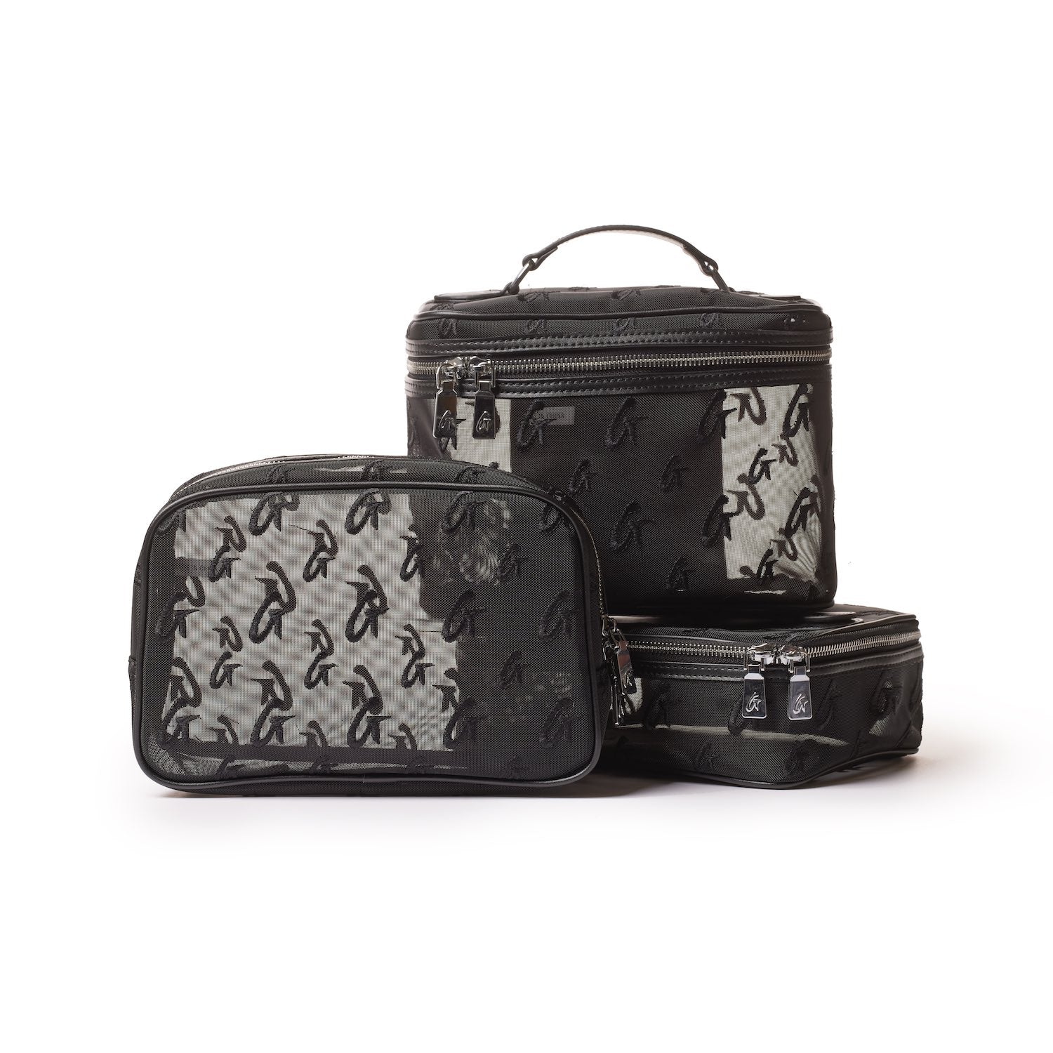 LARGE MESH MONOGRAM TOILETRY BAG - BLACK