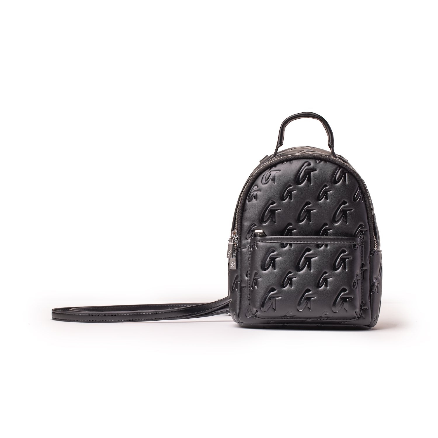 Authentic MCM Monogram Embossed Black Leather Small Backpack